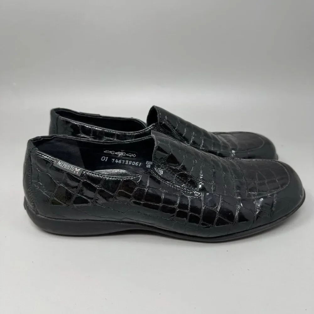Mephisto Air Jet Loafer Womens US 9 Black Croc Print Patent Leather Slip On